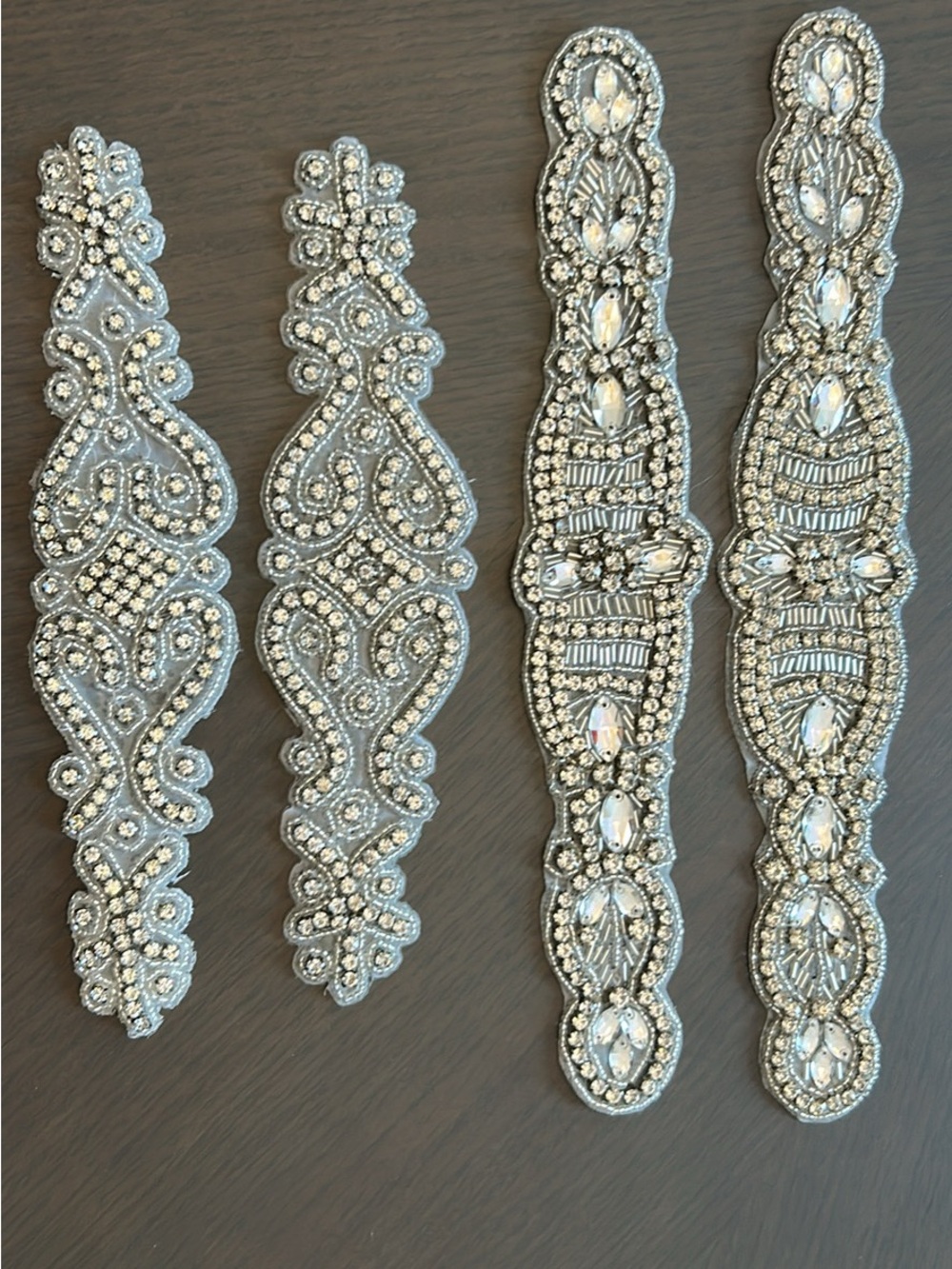 Silver Crystal Beaded Appliqué Strips - Set of 4